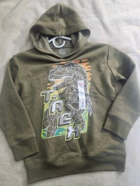 jumping beans Olive Green Dino Graphic Hoodie with Orange & Lime Accents
